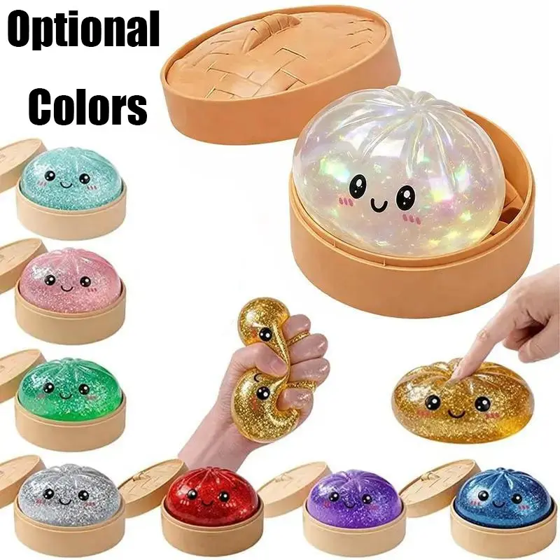 Glitter Dumpling Squishy with Box, Soft Sensory Squeeze Toy for Stress Relief, Mystery Glitter Dumplings, Decompression Dough, Not Blind Box, You Can Choose Your Favorite Color Freely