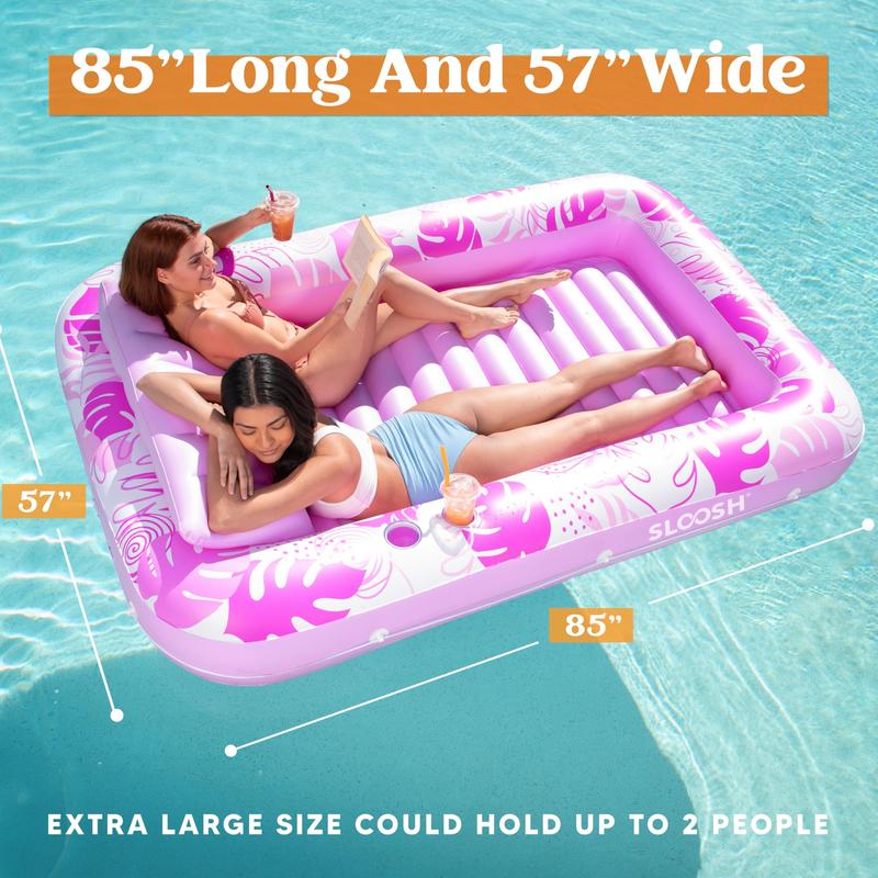 Sloosh-XL Inflatable Tanning Pool Lounge Float With Cup Holder, 85″ x 57″ Extra Large Pool Floats Adult with Pillow, 4 in 1 Suntan Tub Raft Floatie, Sunbathing Bed Lounge for Water Blow Up Kids Ball Pit Party Gifts, inflatable Sofa Summervibes