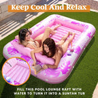 Sloosh-XL Inflatable Tanning Pool Lounge Float With Cup Holder, 85″ x 57″ Extra Large Pool Floats Adult with Pillow, 4 in 1 Suntan Tub Raft Floatie, Sunbathing Bed Lounge for Water Blow Up Kids Ball Pit Party Gifts, inflatable Sofa Summervibes