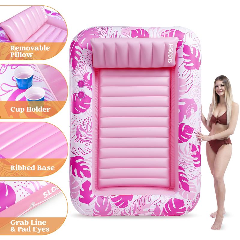 Sloosh-XL Inflatable Tanning Pool Lounge Float With Cup Holder, 85″ x 57″ Extra Large Pool Floats Adult with Pillow, 4 in 1 Suntan Tub Raft Floatie, Sunbathing Bed Lounge for Water Blow Up Kids Ball Pit Party Gifts, inflatable Sofa Summervibes
